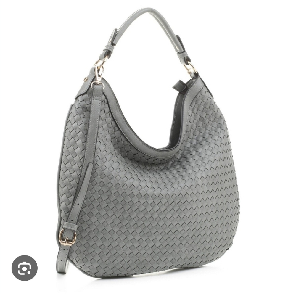 Nora Faux Leather Woven Hobo Bag w/ Short & Long Straps Mauve